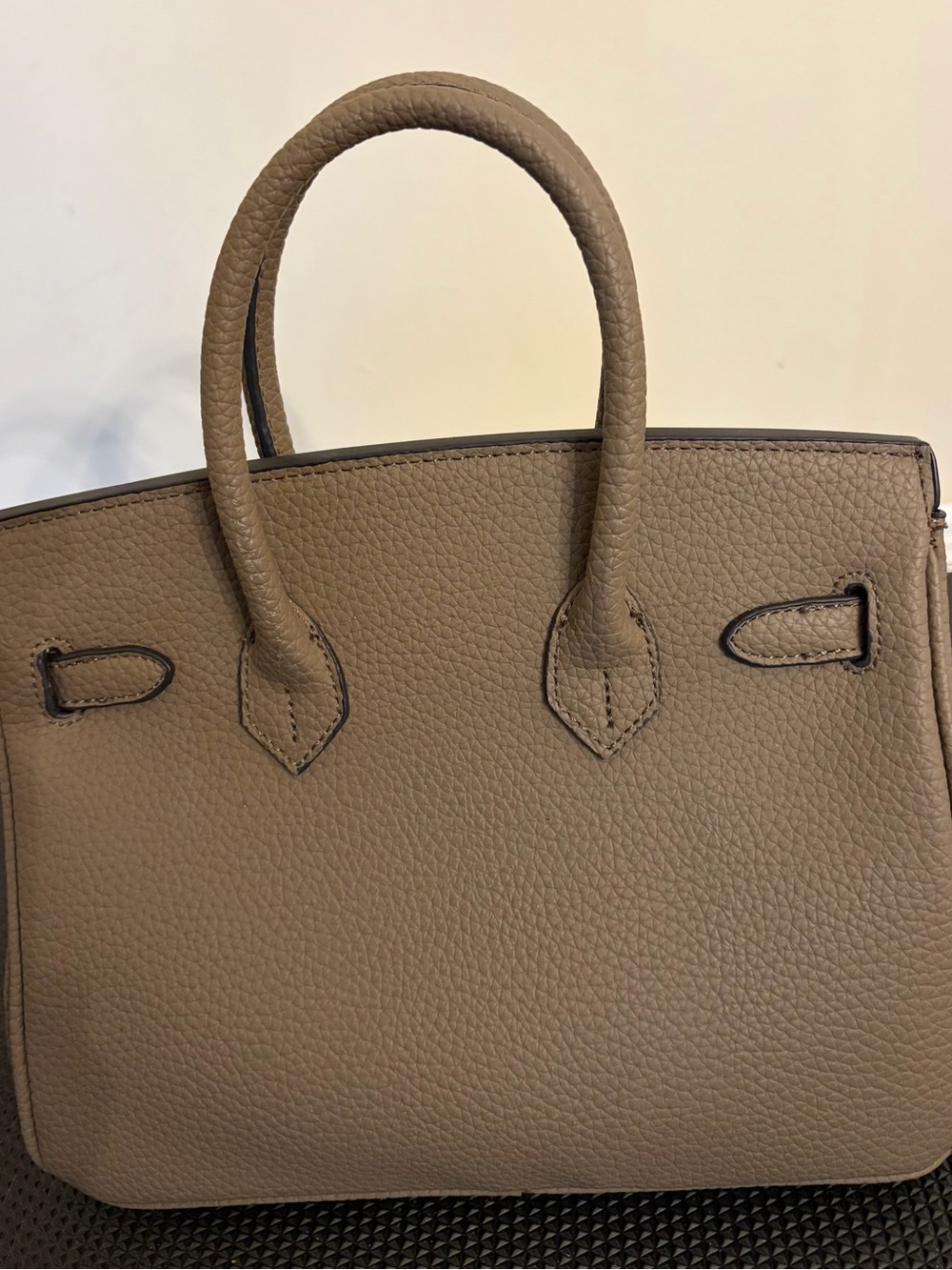 Taupe( a grey beige)  Vegan Leather Top-Handle Satchel with Gold Hardware - Picture 10 of 11